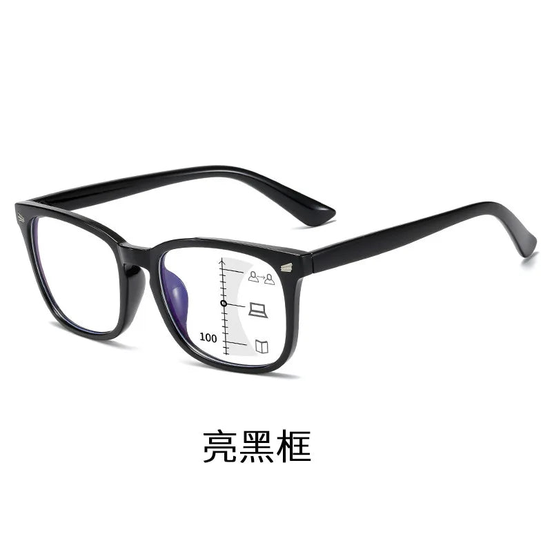 Progressive Multifocus Anti-Blue Light Reading Glasses - Auto Zoom Bifocal Presbyopic Eyewear for Distance & Near Vision Skylar