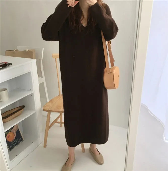 Spring New Arrival V-Neck Sweater Dress | Custom Fit Lightweight Plain Knit Dress for Women Aivee
