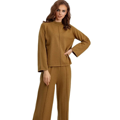 Women's Knitted Loose-Fit Pullover Sweater & Wide-Leg Pants Set – Solid Color, Casual Knitwear for Home and Lounge Ashlyn