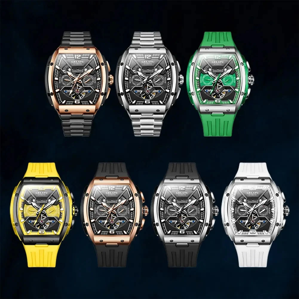 Gelatu 6013 Luxury Men's Skeleton Watch – Stainless Steel Automatic Mechanical Wristwatch