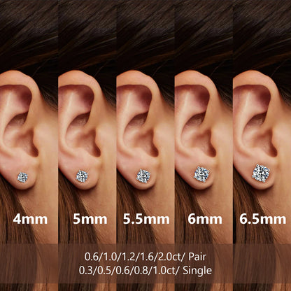 Sparkly Moissanite Stud Earrings - 925 Sterling Silver & 14K White Gold Jewelry for Men and Women