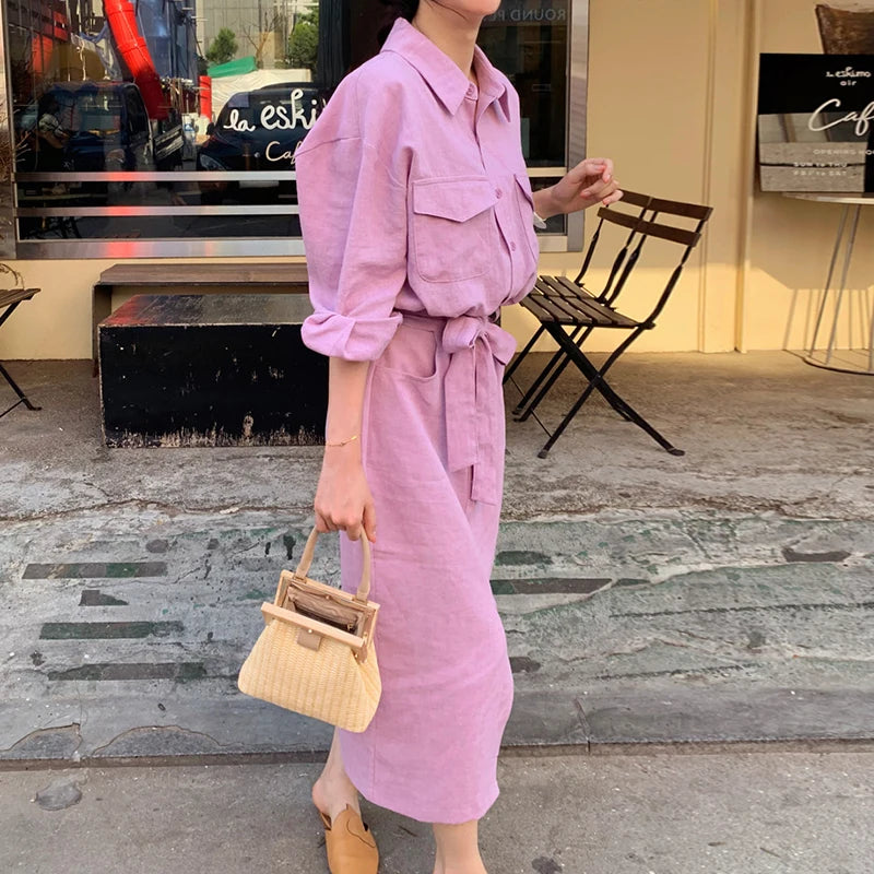 Women's French Lapel Dress | Slim Fit Single-Breasted Solid Color Fashion Judy