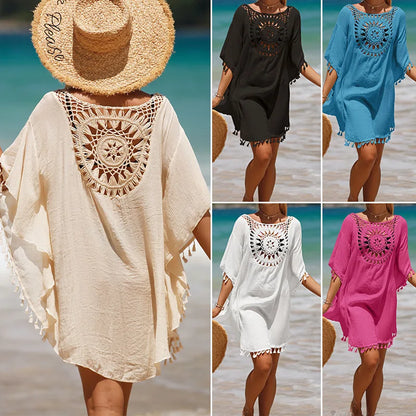 Women’s Patchwork Fringe Beach Cover-Up – Sunscreen & Stylish