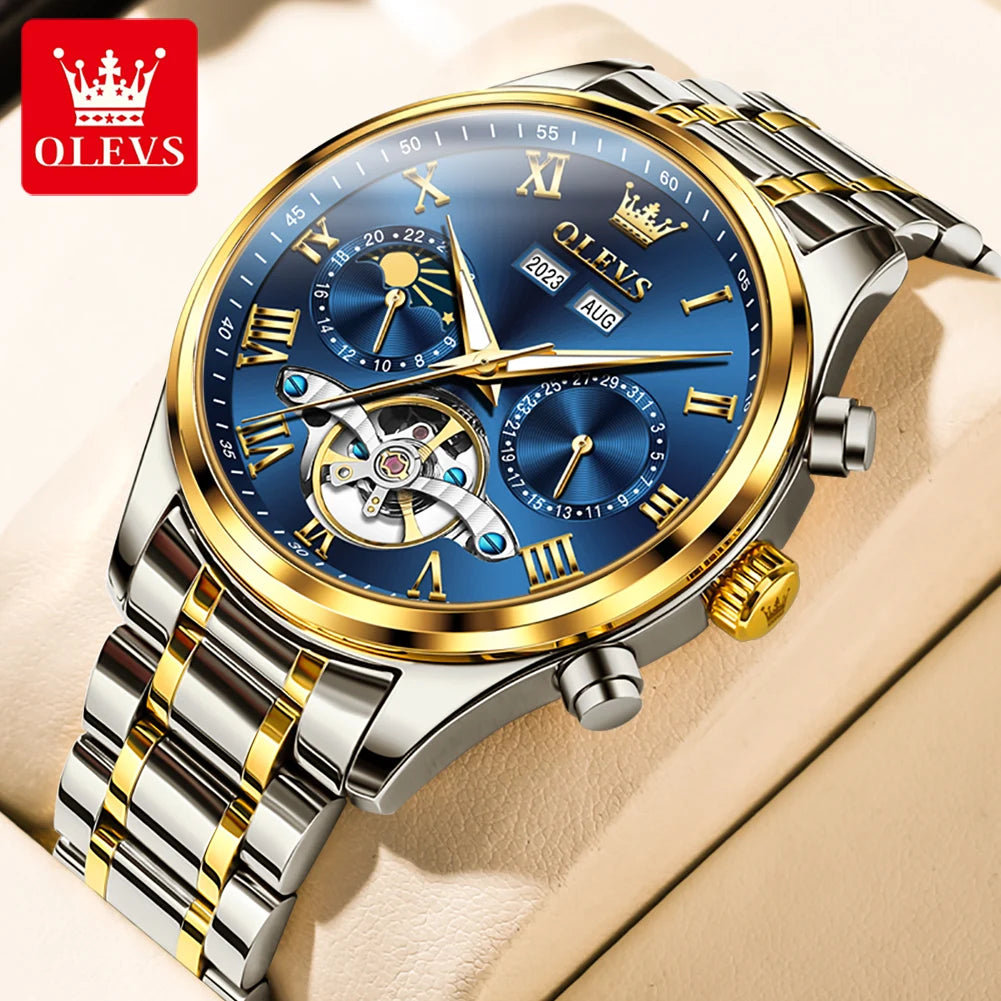 OLEVS 7005 Classic Men's Mechanical Watch – Original Stainless Steel Automatic Watch, Waterproof with Storage, Casual and Timeless Design