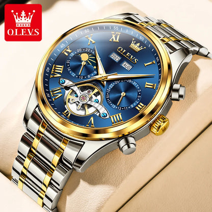 OLEVS 7005 Classic Men's Mechanical Watch – Original Stainless Steel Automatic Watch, Waterproof with Storage, Casual and Timeless Design
