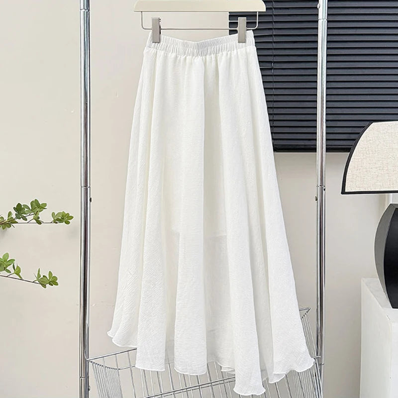 Casual Pleated Long Skirt | Women's High-Waist Solid Color A-Line Korean Fashion Skirt Jamie