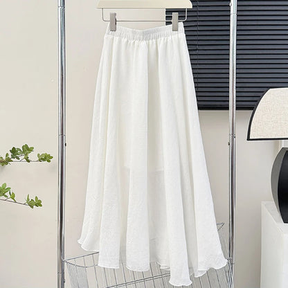 Casual Pleated Long Skirt | Women's High-Waist Solid Color A-Line Korean Fashion Skirt Jamie