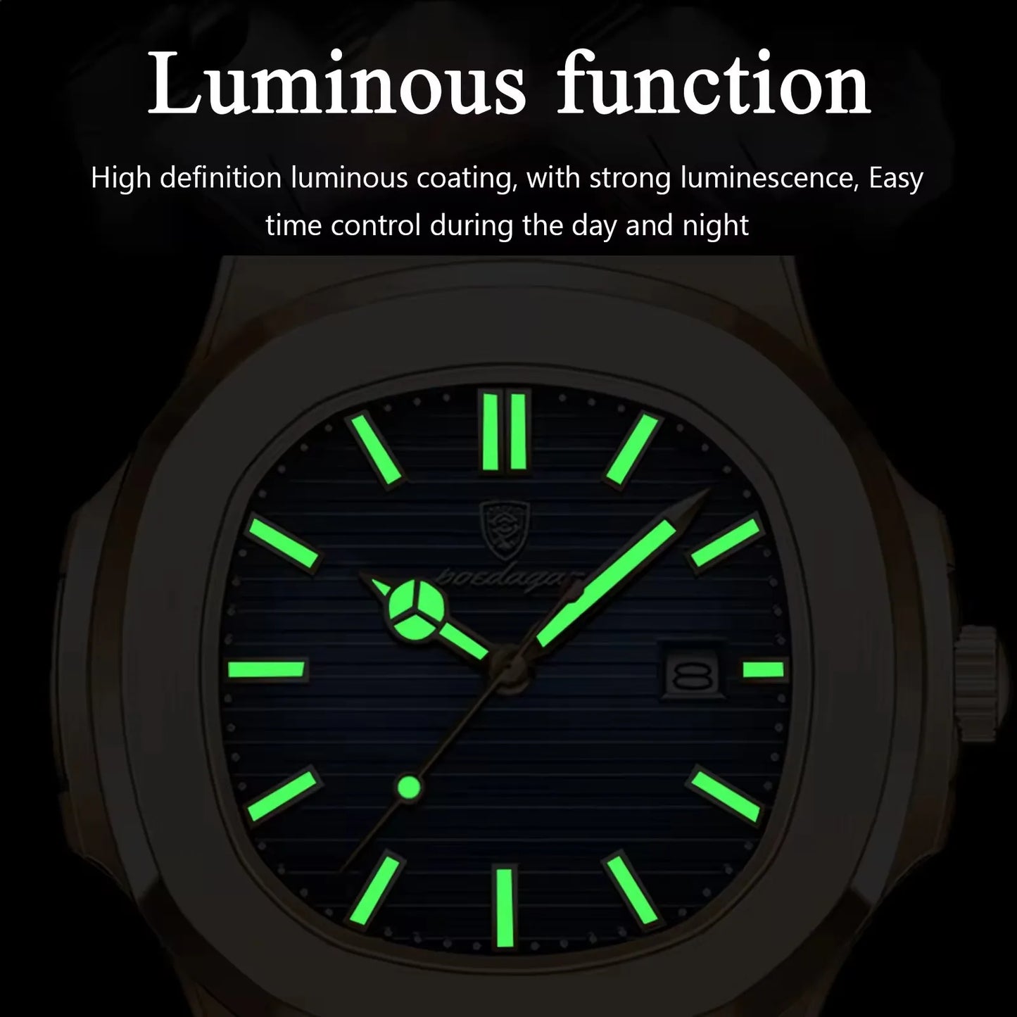 POEDAGAR 613 Men's Luxury Gold Watch – Fashion Square Quartz Business Watch with Stainless Steel, Waterproof, Luminous, and Date Display Thierry