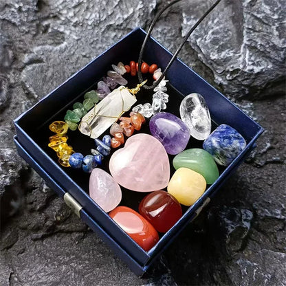 Crystal Chakra Stones Set – Healing Meditation Crystals with Box for Natural Energy Balancing