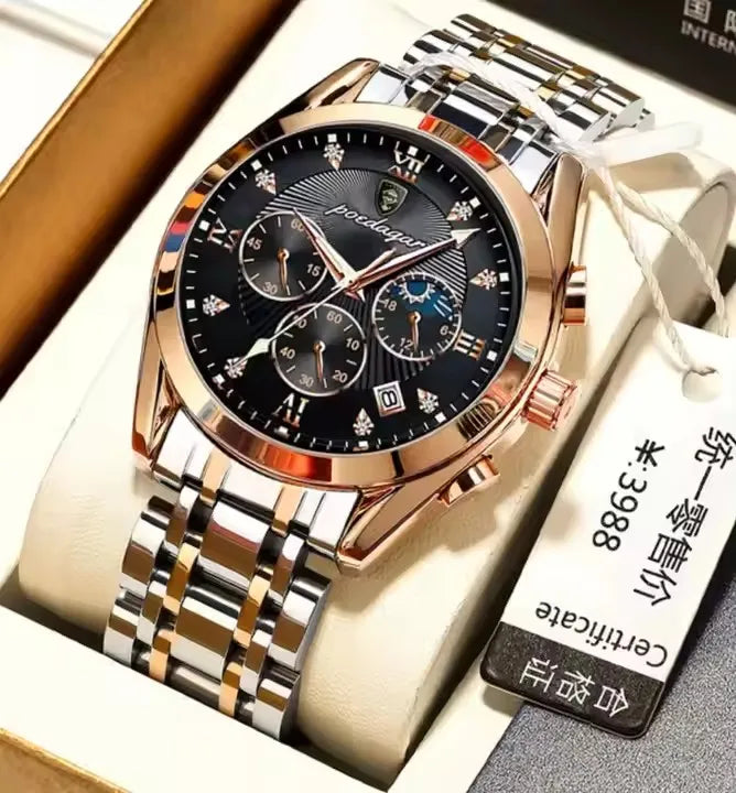 POEDAGAR 820 Men's Sport Watch – Genuine Leather Quartz Wristwatch, Waterproof, Luminous, and Stylish Relojes Para Hombre Olivier