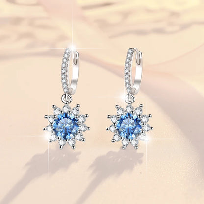 Fine Jewelry | Flower Shape S925 Sterling Silver Moissanite Earrings | 1Ct/0.5Ct Blue & Pink Stud and Hoop Design | GRA Certified Pamela