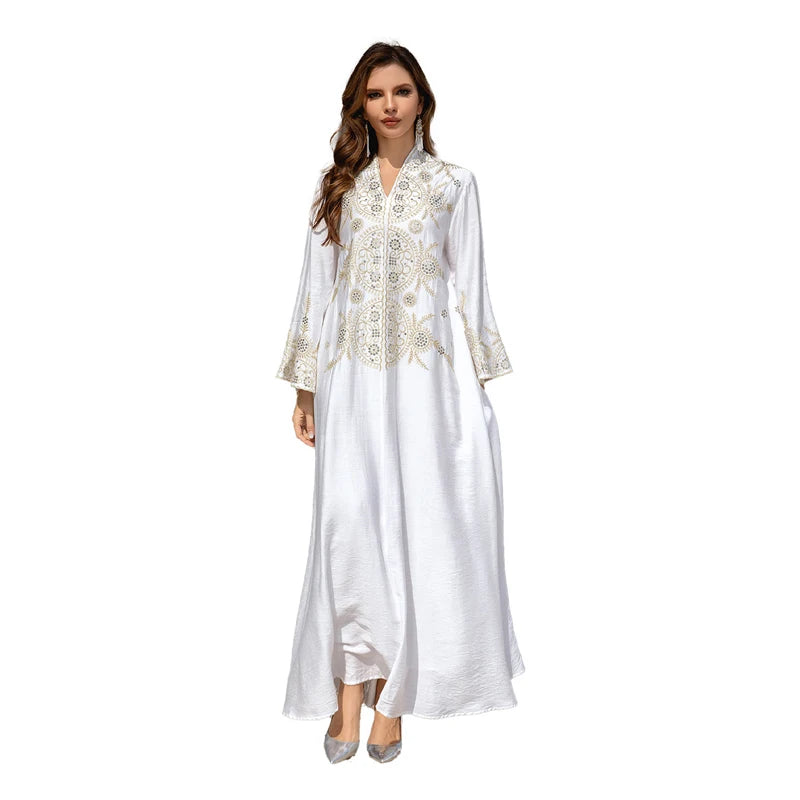 Women’s Modest Abaya Islamic Embroidered Robe, Loose Plus-Size Muslim Dress
