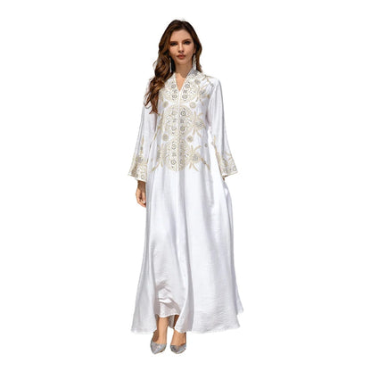 Women’s Modest Abaya Islamic Embroidered Robe, Loose Plus-Size Muslim Dress