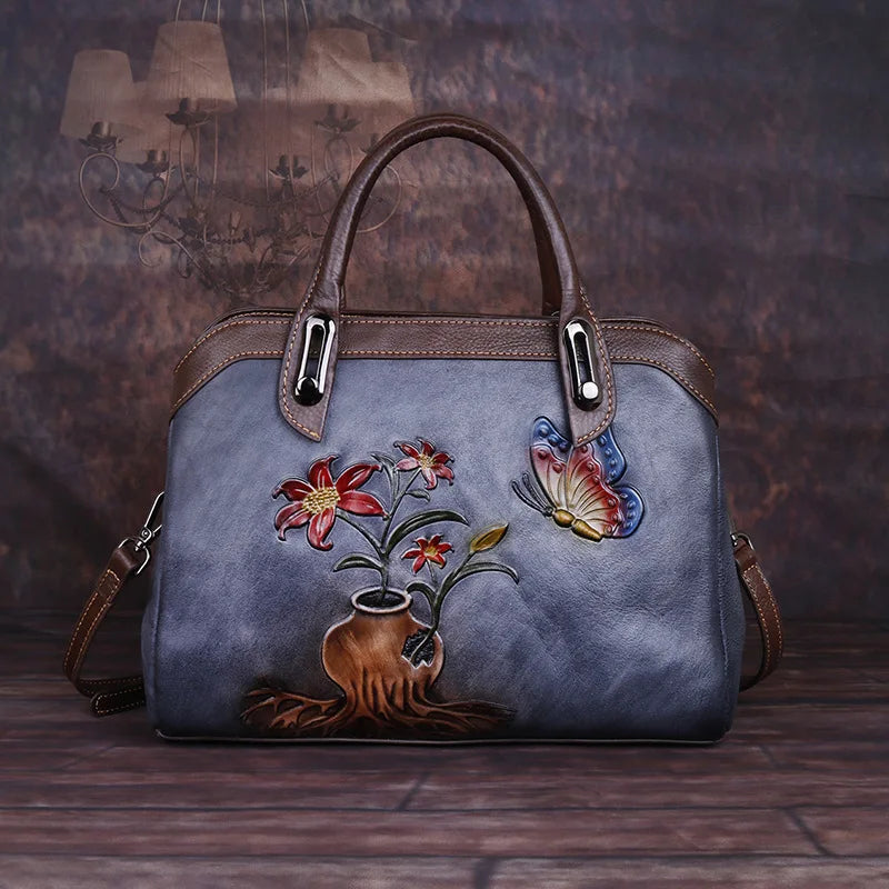 Personalized Flower Art Bags - Ladies' Purses, Handbags, Genuine Leather Totes, Clutches & Gifts Amelia