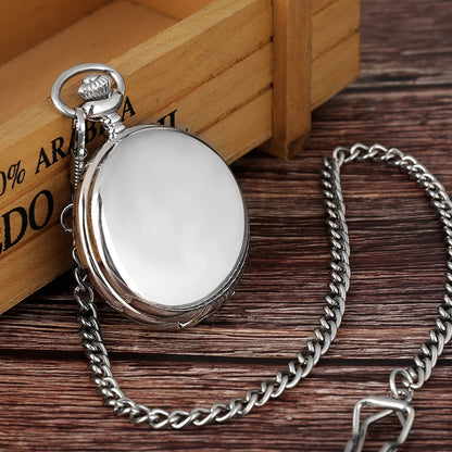 Blank Silver Smooth Double Full Hunter Case Pocket Watch – Steampunk Skeleton Dial Mechanical Watch with Chain Arnaud