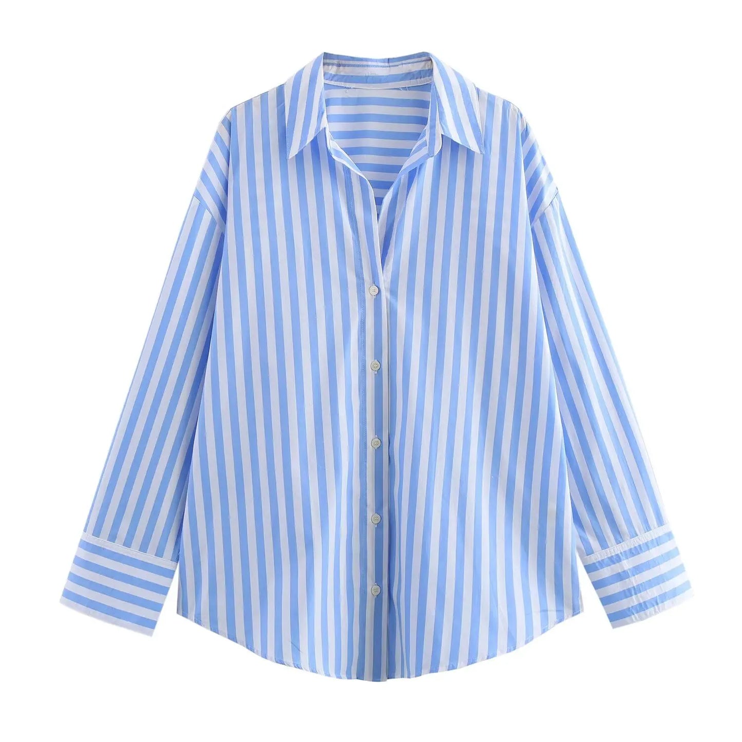 Women's Striped Poplin Lapel Shirt - Spring Fashion Long Sleeve Top Anika