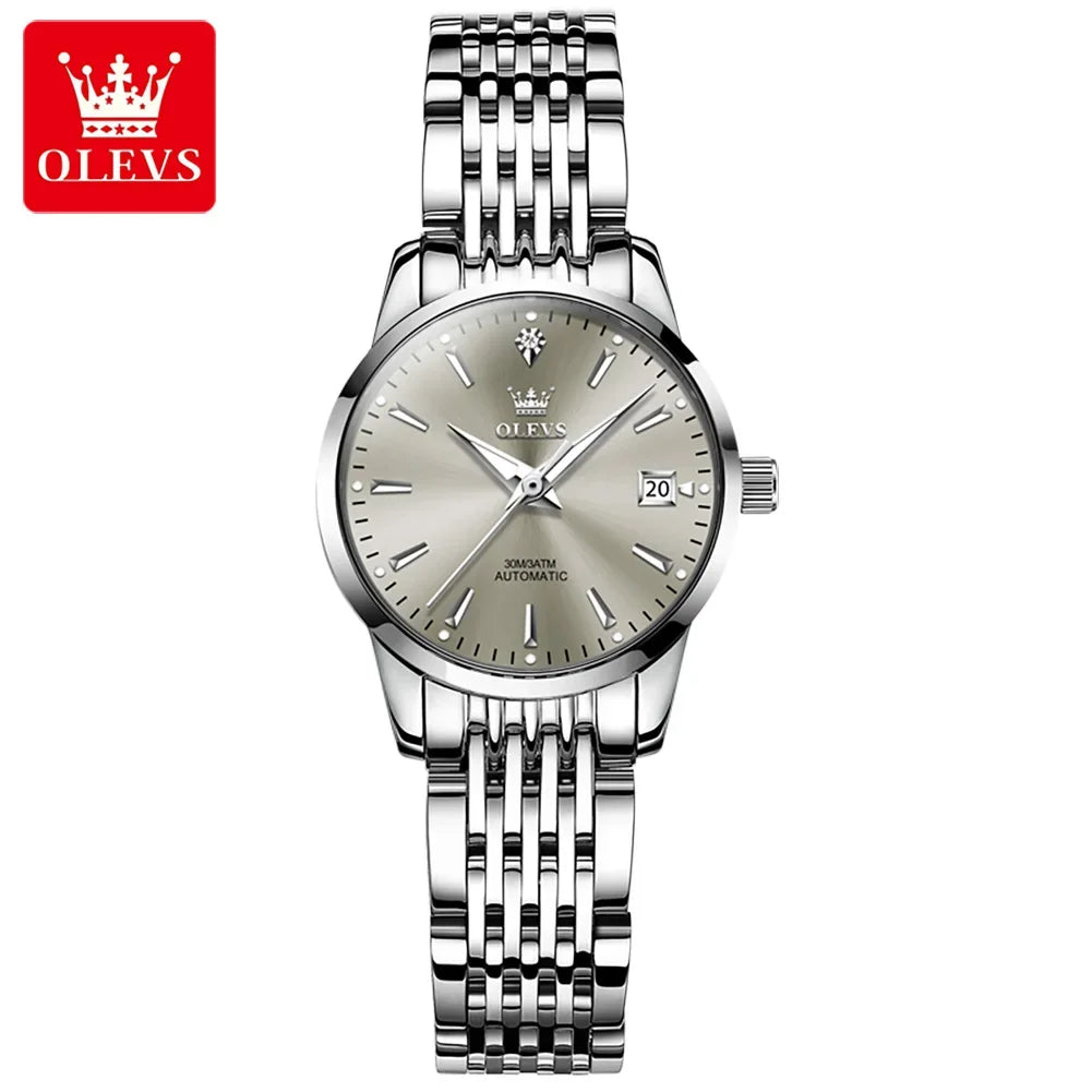 Olevs 6635 Automatic Luxury Watch - Women's Stainless Steel Strap, Classic Fashion Design, Mechanical Movement with Calendar & Date