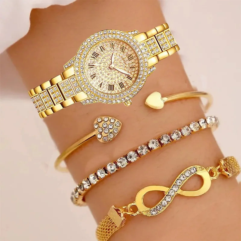 Fashion Classic Wristwatch Diamond Bracelet Women Quartz Watches Jewelry Gift Set for Ladies Susan