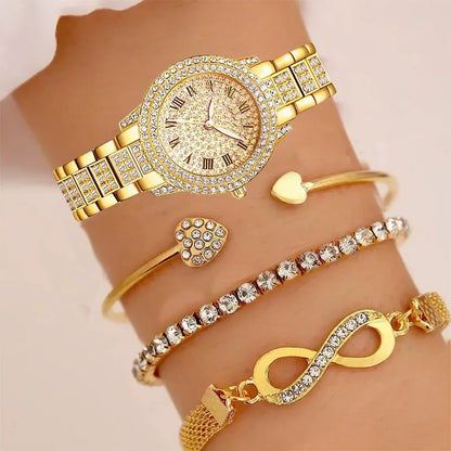 Fashion Classic Wristwatch Diamond Bracelet Women Quartz Watches Jewelry Gift Set for Ladies Susan