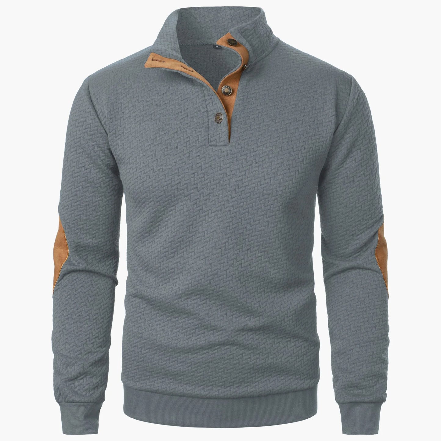Men's Casual Standing Collar Pullover Sweatshirt - Windproof Button-Up Design for Everyday Comfort Caleb