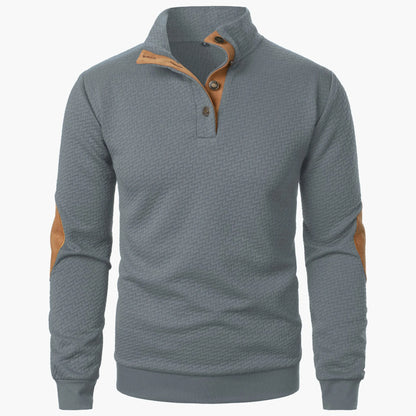 Men's Casual Standing Collar Pullover Sweatshirt - Windproof Button-Up Design for Everyday Comfort Caleb