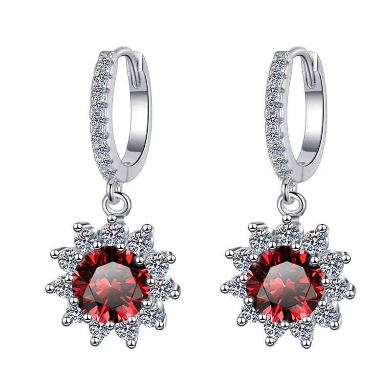 Fine Jewelry | Flower Shape S925 Sterling Silver Moissanite Earrings | 1Ct/0.5Ct Blue & Pink Stud and Hoop Design | GRA Certified Pamela