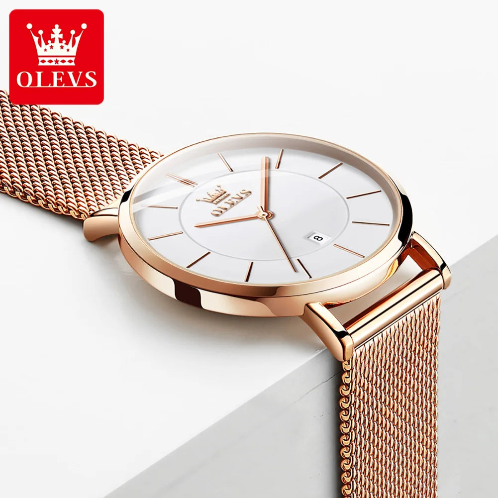 OLEVS 5869 Women’s Quartz Watch – Waterproof, Ultra-Thin, Mesh Steel Strap, Elegant Luxury Design