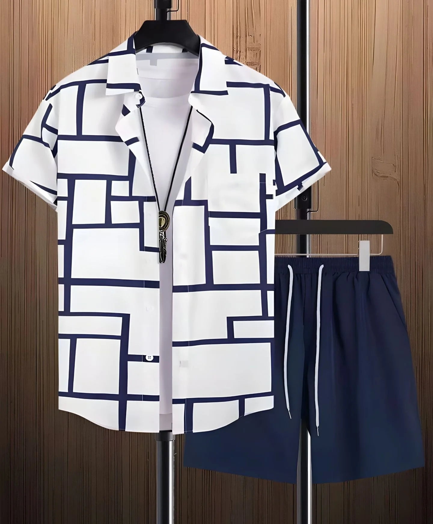 Men's Summer Outdoor Beach Set - Casual Short Sleeve Shirt & Elastic Waist Shorts, 2-Piece Outfit