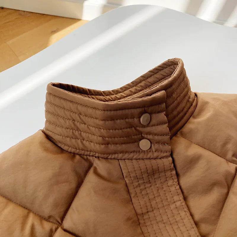 Winter Korean Style Long Cotton-Padded Coat for Women - Casual Stand-Up Collar Argyle Plaid Oversized Parka, Chic Jacket Hester