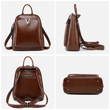 Vintage Waxy Cow Leather Backpack for Women - Stylish Ladies' School and Everyday Bag Cassy