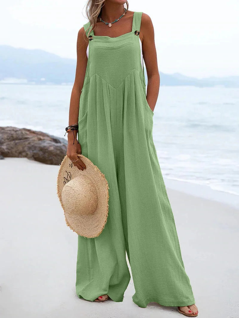 Women's Wide-Leg Overalls | Casual Cotton Linen Baggy Jumpsuit Shaina