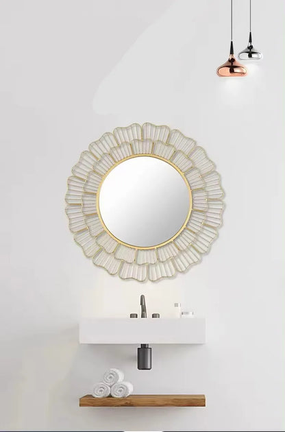 Large Round Gold Wall Mirror – Modern Iron Frame Decorative Wall Hanging for Living Room and Home Furniture