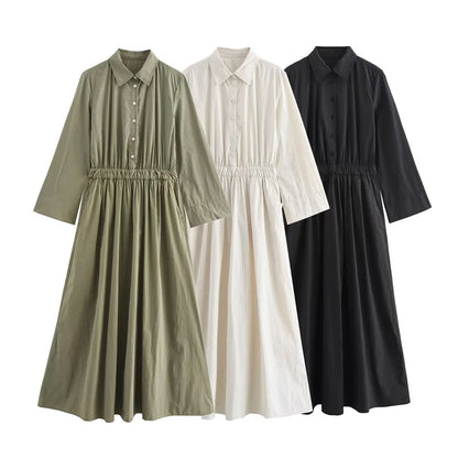 Women's Shirt Style Dress Long Sleeve Waisted Loose Dress
