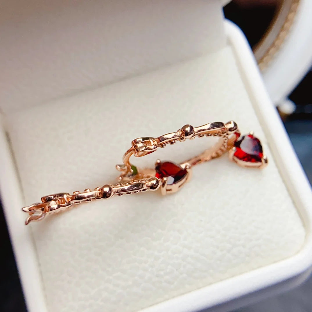 Natural Garnet Gemstone Earrings – 925 Sterling Silver Fine Jewelry for Women | Elegant January Birthstone Gift