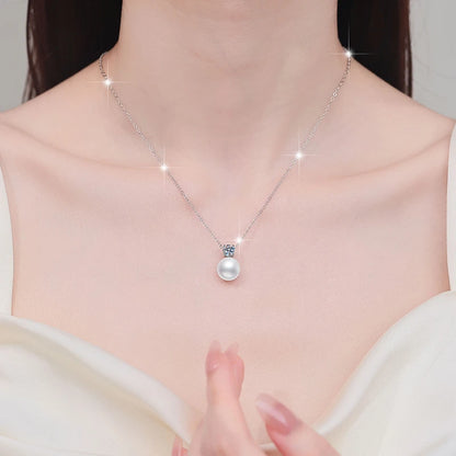 S925 Sterling Silver Moissanite & Pearl Jewelry Set – 0.5ct D Color VVS1 Earrings & Necklace for Women