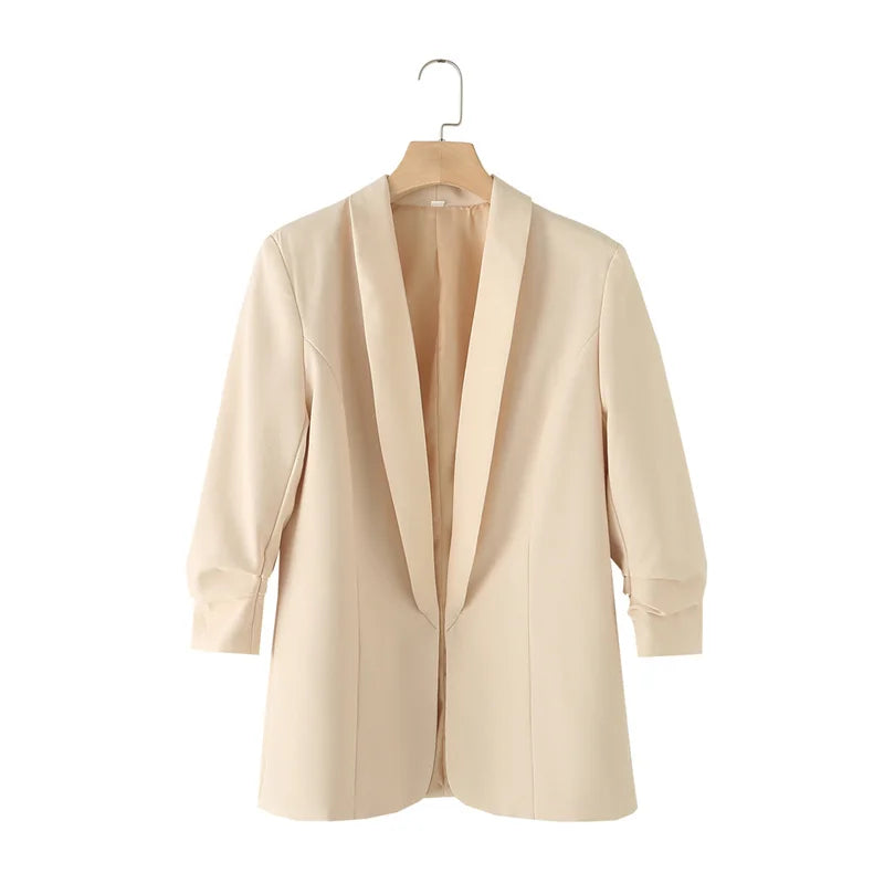 Women's Casual Loose One Button Cuff Pleated Suit Jacket Lucinda
