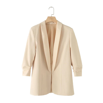 Women's Casual Loose One Button Cuff Pleated Suit Jacket Lucinda