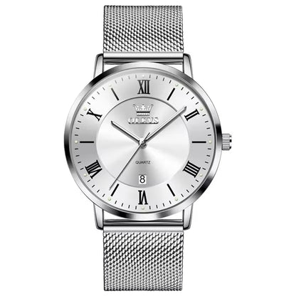 OLEVS 5623 Fashion Quartz Watch – Stainless Steel Band, Luminous Round Dial & Calendar Feature