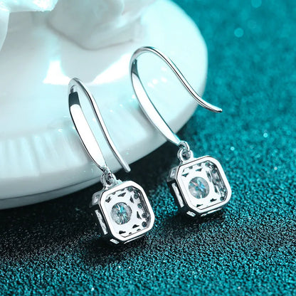 925 Silver Moissanite Cushion-Cut Drop Earrings | 1-Carat D-Color Sparkling Jewelry Sienna