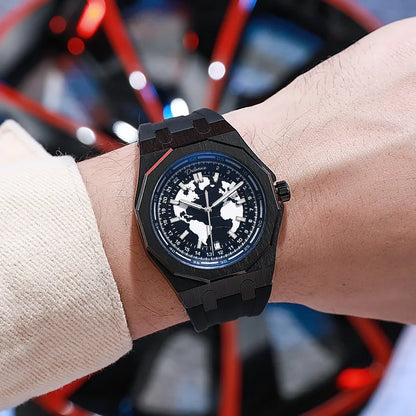 Luxury Men’s Automatic Watch – Stainless Steel Band, Waterproof Mechanical Wristwatch with Custom Earth Dial Edmund