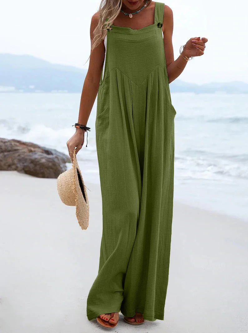Women's Wide-Leg Overalls | Casual Cotton Linen Baggy Jumpsuit Shaina