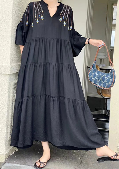 Women's Vintage Embroidered Dress – Casual, Comfortable, Loose Fit, and Slimming Design Elizabeth