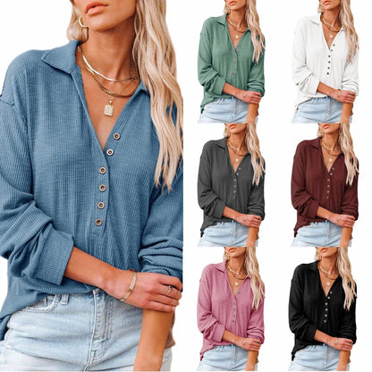 Elegant Women's Long-Sleeved Lapel Top for Autumn & Winter Outfits