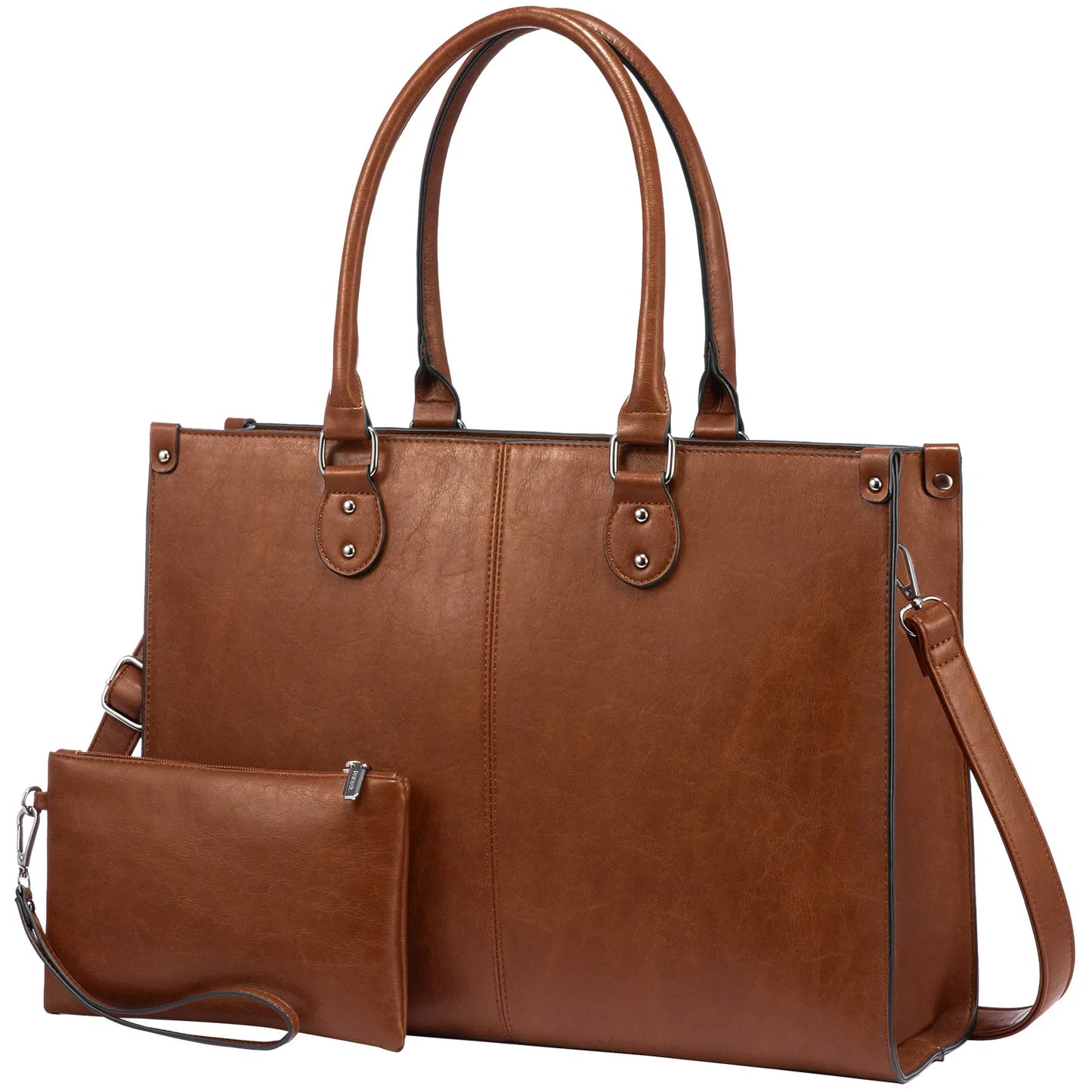 Vintage Leather Laptop Tote Bag – Large Capacity Business Handbag for Women, Stylish Work Bag & Computer Bag