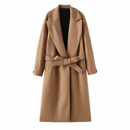 Elegant Long Sleeve Fall Overcoat – Women's Belted Vintage Coat Audrey