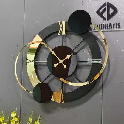 65x60cm Large Metal Frame Wall Clock – Minimalist Modern Black Needle Art Home Decor