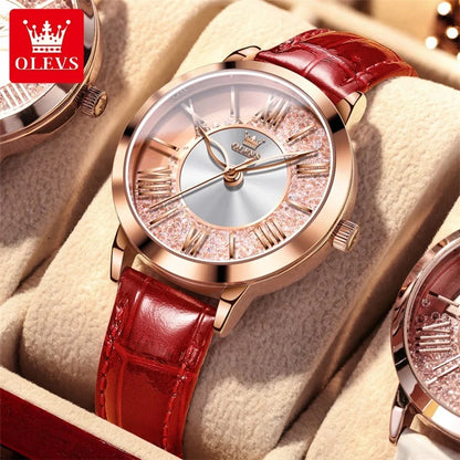 OLEVS 5539 Women's Casual Quartz Wristwatch – High-Quality Waterproof Watch with Genuine Leather Strap Laure