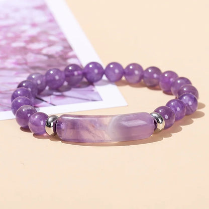 8mm Pink Crystal Bead Bracelet – Natural Stone Stretch Bracelet with Stainless Steel Accessories