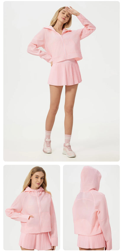 Lightweight Breathable Waterproof Sports Jacket | UPF 50+ Sun-Proof Anti-UV Hooded Yoga Jacket for Adults