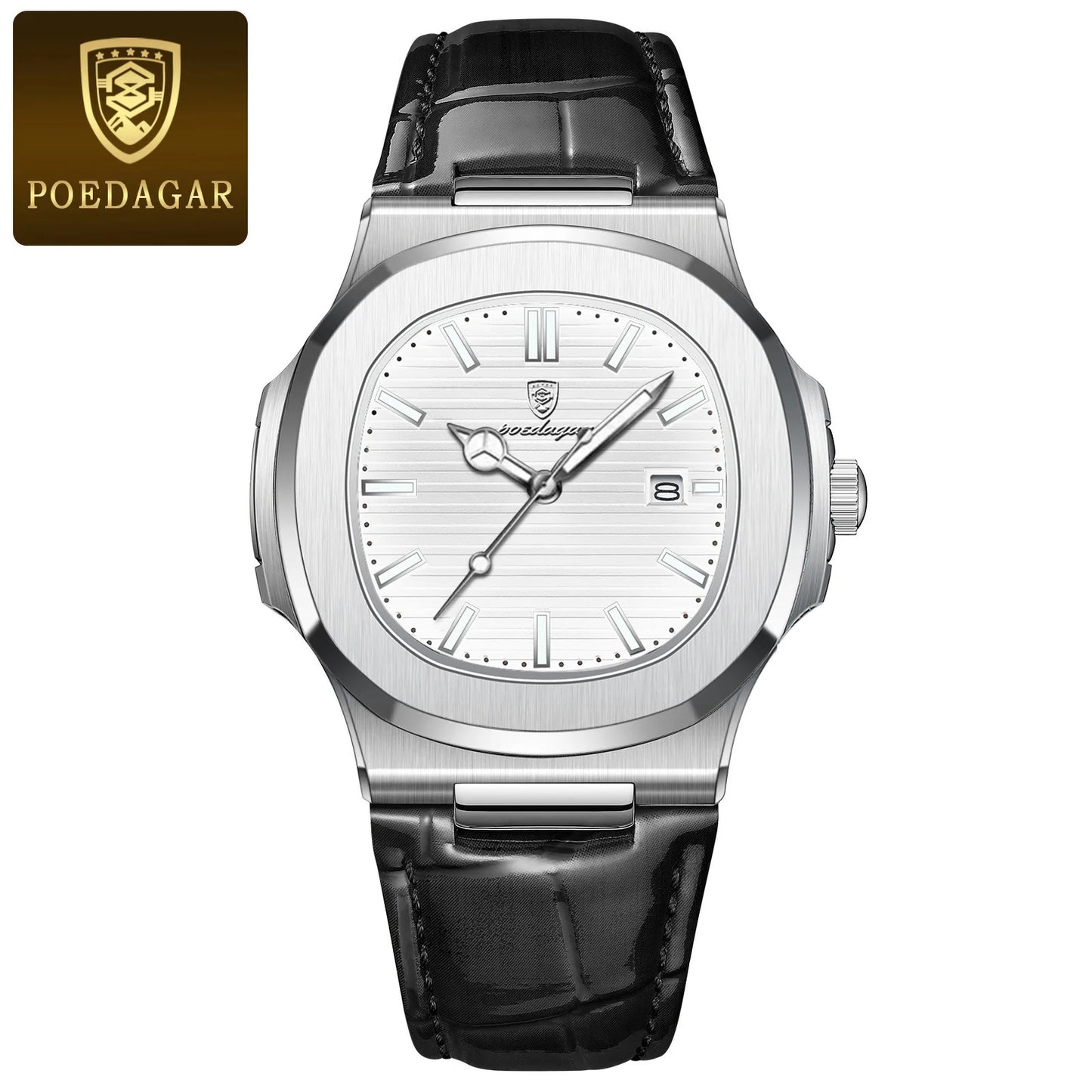 POEDAGAR 613 Men's Luxury Gold Watch – Fashion Square Quartz Business Watch with Stainless Steel, Waterproof, Luminous, and Date Display Thierry